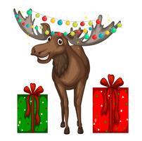Thème de Noël avec des rennes et des cadeaux vecteur