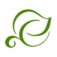 Logo de feuille verte de thé. Écologie nature élément vecteur icône symbole. Illustration de dessinés à la main de calligraphie bio Vegan bio