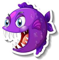 autocollant de dessin animé de poisson piranha en colère vecteur