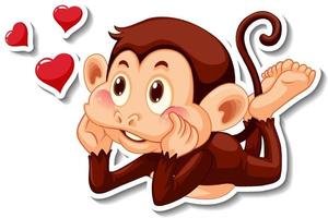 autocollant de personnage de dessin animé de singe amoureux vecteur