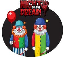 Badge de la nuit de l'effroi avec deux clowns effrayants vecteur