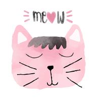 idée de chat drôle d&#39;aquarelle rose pour la carte vecteur