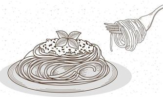 spaghetti italien et fourchette vecteur