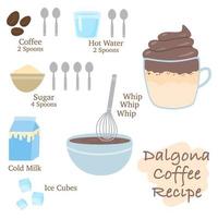 comment faire une délicieuse recette de café dalgona vecteur