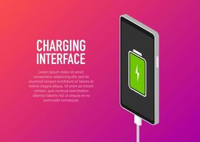déchargé et pleinement accusé batterie téléphone intelligent - vecteur infographie. isolé sur rose Contexte.