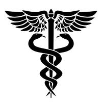 Symbole médical caducée, avec deux serpents, bâton et ailes, illustration vectorielle