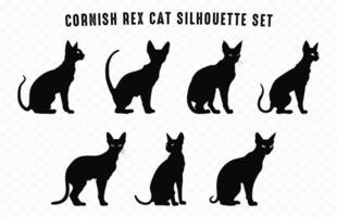 ensemble de cornouaillais Rex chat silhouette noir vecteur gratuit