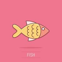 poisson signe icône dans bande dessinée style. poisson rouge vecteur dessin animé illustration sur isolé Contexte. Fruit de mer affaires concept éclaboussure effet.