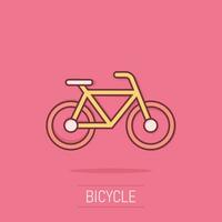 vélo signe icône dans bande dessinée style. bicyclette vecteur dessin animé illustration sur isolé Contexte. cyclisme affaires concept éclaboussure effet.