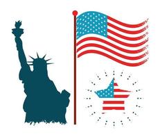 drapeau américain statue liberté vecteur