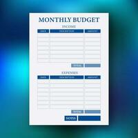 mensuel budget planificateur. le revenu et frais traqueur. Compte fixé et autre dépenses. vecteur