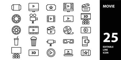 film Facile ligne Icônes ensemble. film icône vecteur