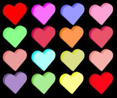content la Saint-Valentin journée. ensemble de 3d cœurs de différent couleurs. vecteur