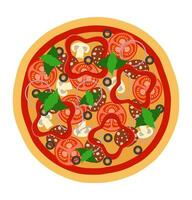 gros rond Pizza avec fromage tomate salami olive champignon oignon Stock vecteur illustration isolé sur blanc Contexte