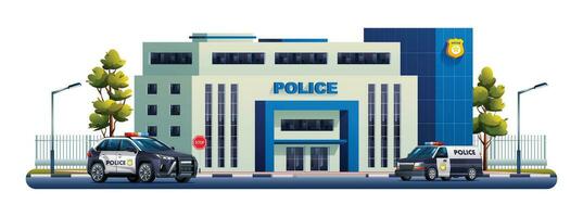 police station bâtiment avec patrouille voitures. police département bureau. vecteur dessin animé illustration