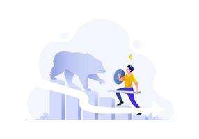 L'homme de la finance d'entreprise a attaqué la perte de profit de l'ours graphique de diminution des revenus financiers vers le bas des personnes de caractère style design plat illustration vectorielle vecteur