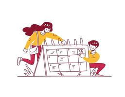 les gens gèrent la date de l'horaire de travail sur le concept de calendrier illustration de style de conception dessinés à la main vecteur