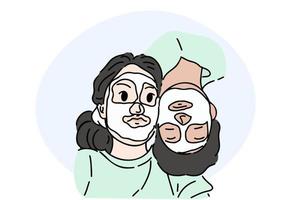 illustration vectorielle simple décrite de couple porter un masque en feuille ensemble vecteur