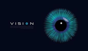 œil humain réaliste, conception isolée de la rétine en iris 3d bleu sur fond sombre. illustration vectorielle de globe oculaire icône. vecteur