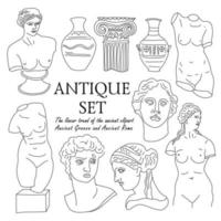 la grèce antique et la rome ont défini la tradition et la culture de la collection d'ensembles vectoriels. la tendance linéaire des cliparts antiques, de la Grèce antique et de la Rome antique. vecteur