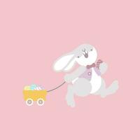 content Pâques Festival avec animal animal de compagnie lapin lapin, Chariot et œuf, pastel couleur, plat vecteur illustration dessin animé personnage