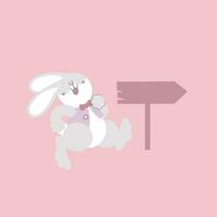 content Pâques Festival avec animal animal de compagnie lapin lapin et Vide signe bannière, pastel couleur, plat vecteur illustration dessin animé personnage
