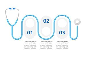 modèle de conception de graphique infographique bleu stéthoscope. consultation de médecin. infochart vectoriel abstrait avec des espaces de copie vierge. graphiques pédagogiques avec séquence en 3 étapes. présentation visuelle des données