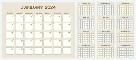 2024 calendrier avec boho Couleur vecteur