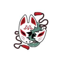 masque kitsune japonais avec tête de mort vecteur