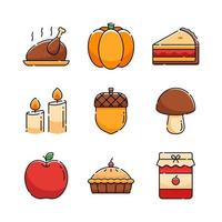 collection de jeu d'icônes de dîner de thanksgiving vecteur