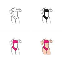 silhouette et dessin au trait du corps de la belle femme et de la collection de modèles de logo de fitness féminin vecteur