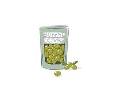 buffet Olives dans une emballer. isolé vecteur illustration sur une blanc Contexte. vert Olives.