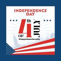 4e de juillet indépendance journée affiche avec américain drapeau et ville horizon vecteur illustration