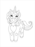 adorable Licorne, très simple, blanc arrière-plan, épais lignes. dessin animé vecteur illustration pour coloration livre ou coloration page.