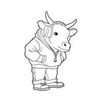 illustration de une vache écoute à la musique dans dessin animé style vecteur