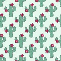 sans couture modèle avec cactus les plantes avec rose fleurs. cactus Contexte. vecteur plat illustration.