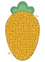 Labyrinthe en forme de comme carotte pour enfants. préscolaire imprimable activité avec gros légume. géométrique labyrinthe Jeu ou puzzle vecteur