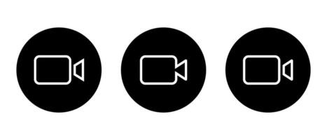 vidéo appel ligne icône vecteur sur noir cercle. social médias caméra bouton