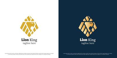 Lion Roi logo conception illustration. silhouette de sauvage animal jungle jungle couronne Lion tête rugissement crocs courageux féroce féroce carnivore les griffes. Facile icône symbole pente élégant luxe majestueux. vecteur