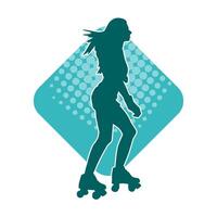 silhouette de une sportif femelle sur une rouleau patin. silhouette de sportif femme avoir amusement sur rouleau roues. vecteur