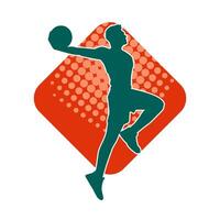silhouette de une femelle basketball joueur dans action pose. silhouette de une sportif femme Faire panier Balle sport. vecteur