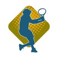 silhouette de une Masculin tennis joueur dans action pose. silhouette de une homme en jouant tennis sport avec raquette. vecteur