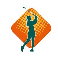silhouette de une femme en jouant le golf. silhouette de une femelle golfeur dans action pose. vecteur