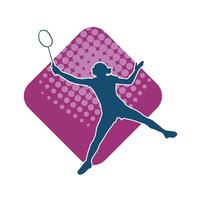 silhouette de une sportif femelle badminton joueur dans action. silhouette de une femme en jouant badminton sport. vecteur