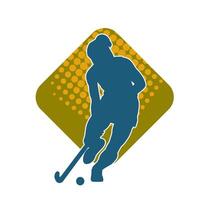silhouette de femelle champ le hockey athlète dans action. silhouette de une femme en jouant champ le hockey sport. vecteur
