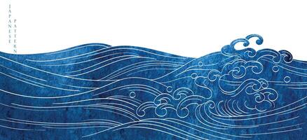 Japonais Contexte avec aquarelle texture La peinture élément vecteur. Oriental main tiré Naturel vague modèle avec océan mer décoration bannière conception dans ancien style. Marin modèle vecteur