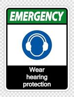 Protection auditive d'usure d'urgence sur fond transparent vecteur