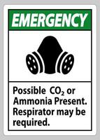 panneau d'EPI d'urgence présence possible de co2 ou d'ammoniac, un respirateur peut être requis vecteur