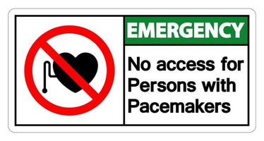 Aucun accès d'urgence pour les personnes avec signe symbole pacemaker sur fond blanc