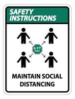 les instructions de sécurité maintiennent la distance sociale, restez à 6 pieds de distance, signe de coronavirus covid-19 isoler sur fond blanc, illustration vectorielle eps.10 vecteur